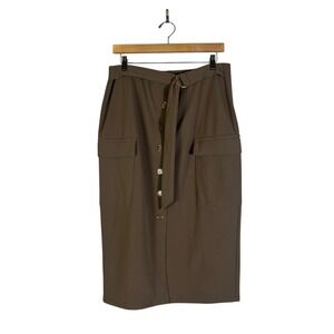 NYCC Brown Cargo Belted Midi Skirt Button Front Pockets Womens Size M